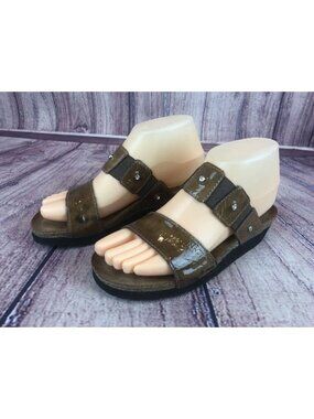 NAOT Ashley Brown Patent Leather Rhinestone Sandals Slide Womens 37 / 6 (q5g1)